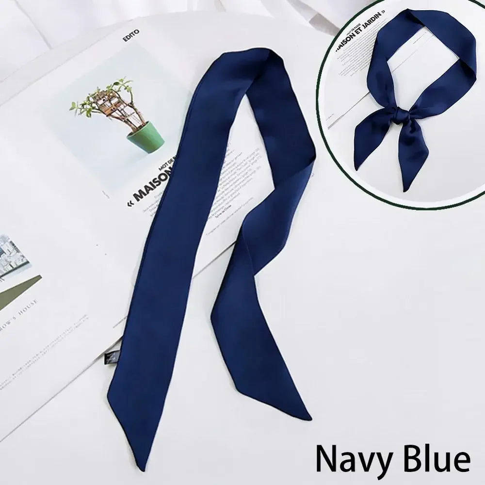 New Women Ribbon Silk Scarf Solid Beautiful Girls Hair Band Bag Handle Wraps Neckerchief  Autumn Small Neck Scarves