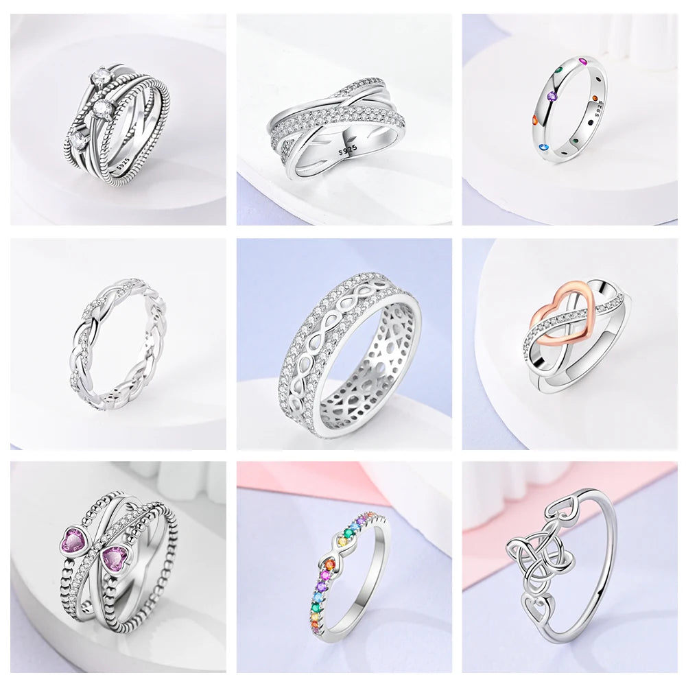 925 Sterling Silver Ring Shiny Sun Star Moon Lines Colorful Eternal Love Rings Wedding Jewelry Gift For Woman