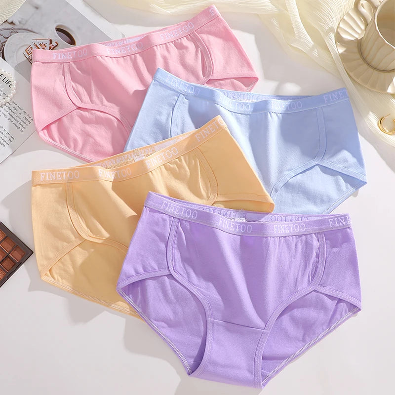 4PCS/Set Cotton Women's Panties Low Rise Briefs Sexy Solid Color Female Letter Waist Underpants Intimate Lingerie for Women