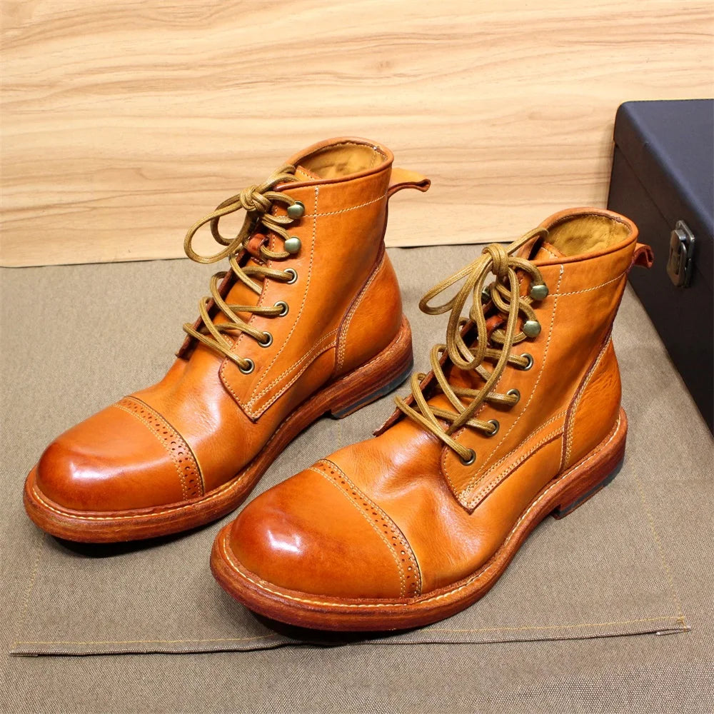 Men's Handmade Ankle Boots Soft Calfskin Full Grain Leather round Cap Toe Black Brown Winter Outdoor Shoes Best Quality