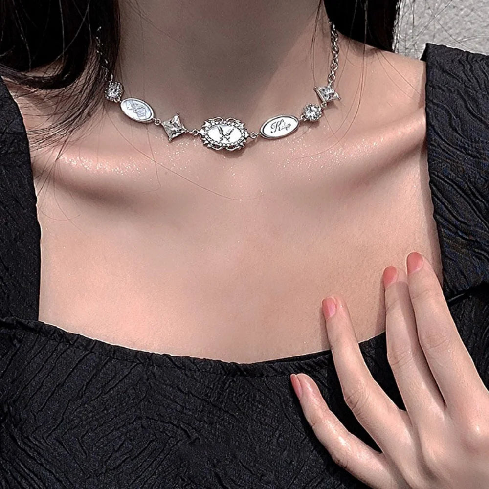 New Fashion Punk Butterfly Letter Pendant Necklace for Women Trendy Fashion Neck Chain Women's Group Style Jewelry