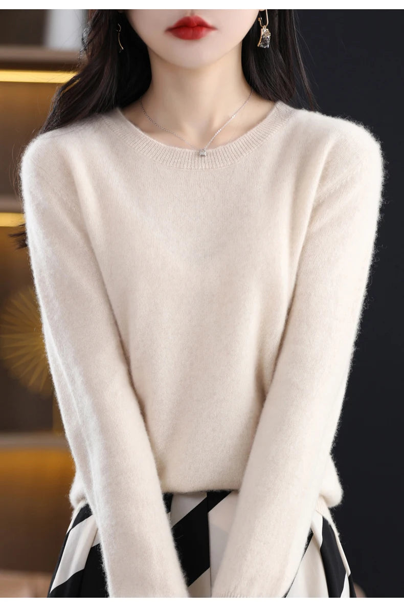 Women 100% Merino Wool Sweater O-Neck Long Sleeve Cashmere Knitwear Pullover Aliselect Fashion Autumn Winter Clothing Tops