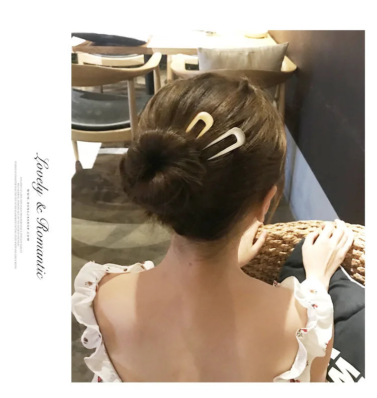 Fashion Luxury Silver Gold Color Elegant Shell Enamel Hairpin for Women Metal U Shape Hair Stick Hairwear Accessories Jewelry