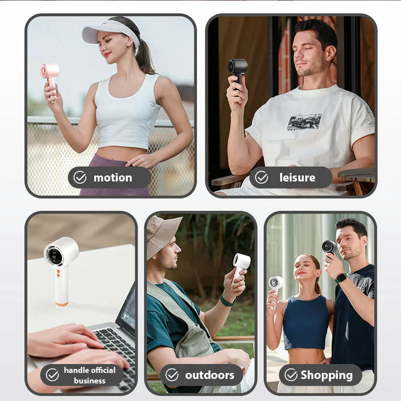 Portable Handheld Turbo Fan Air Cooler LED Display USB Rechargeable High-Speed Mini Electric Fan Quiet Cooling for Outdoor