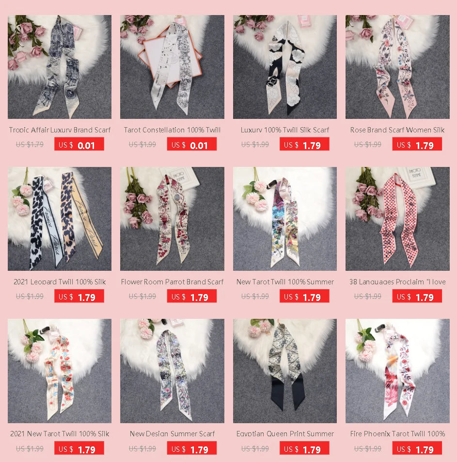 2024 Neues Design Stiefmütterchen Tarot Schal Frauen Luxusmarke Schal Skinny Tasche Seidenschals Foulard Haar Halstuch Stirnband Für Damen