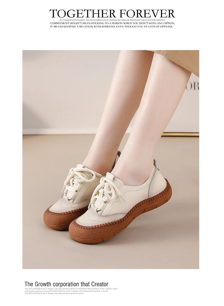 Neue handgemachte Damenschuhe aus echtem Leder, Ganzjahresschuhe, Oxfords, flache Damenschnürschuhe, gemütliche Mokassins, runde Ballerinas