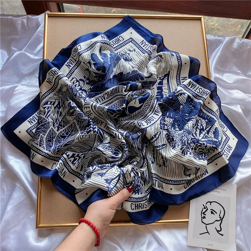 1 Pack Ladies' Korean Style Small Square Silk Scarf Retro Fashion Versatile Printed Professional Neck Scarf