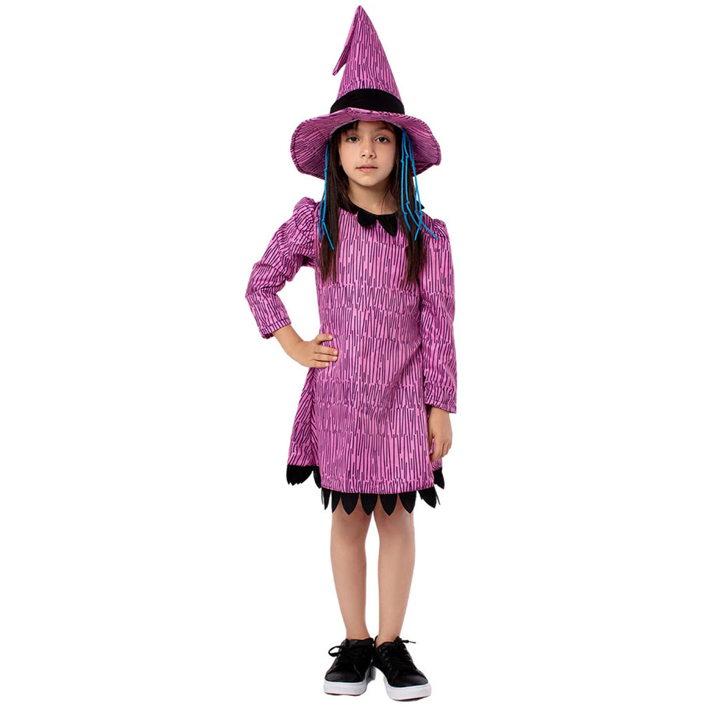 Halloween Kids Witch Cosplay Costume Nightmare Dress with Hat for Children Girls Christmas Stage Carnival Clothing