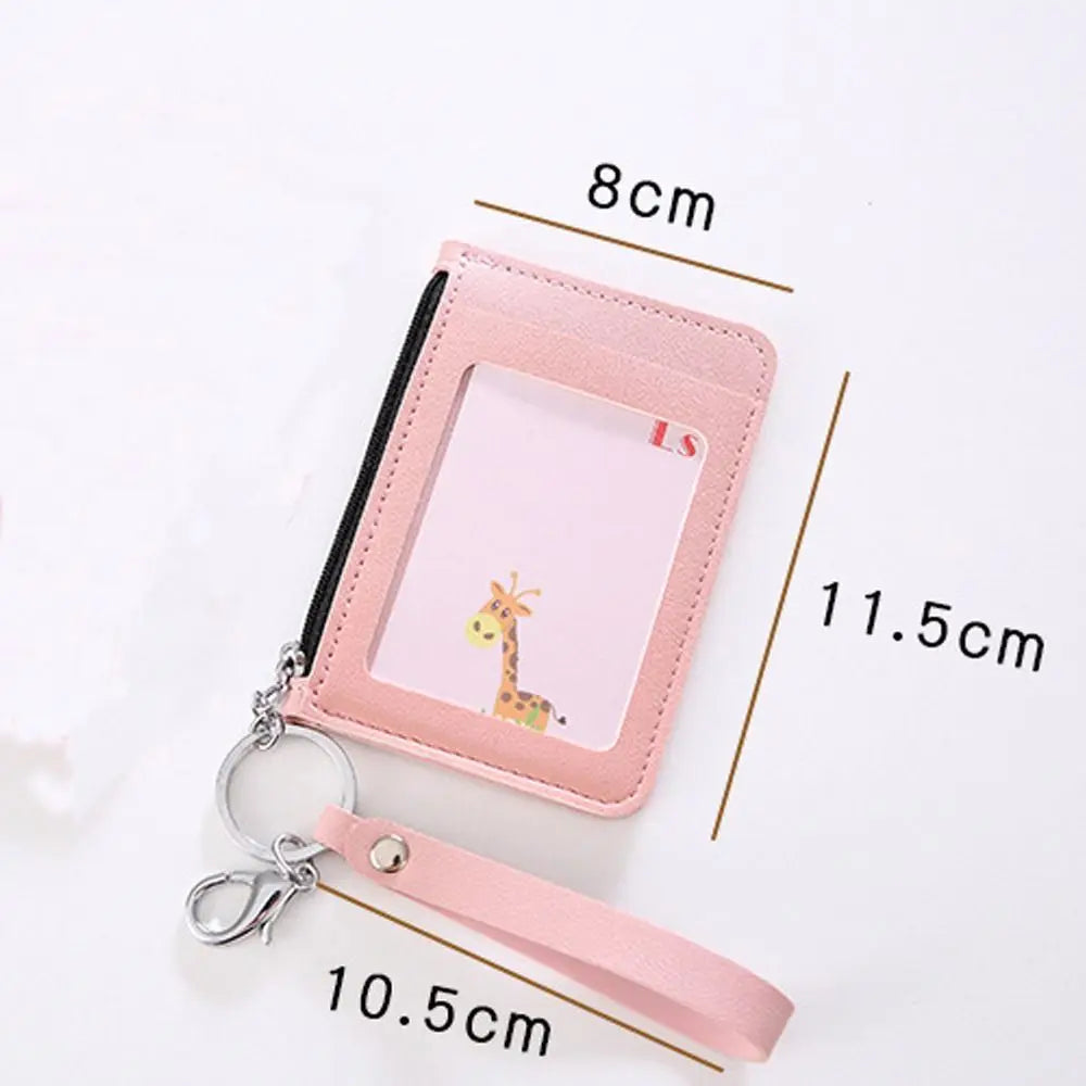 PU Leather Zipper Card Cover Bag ID Tag Bus Pass Card Cover Case Coin Purse Business Card Case with Hand Rope