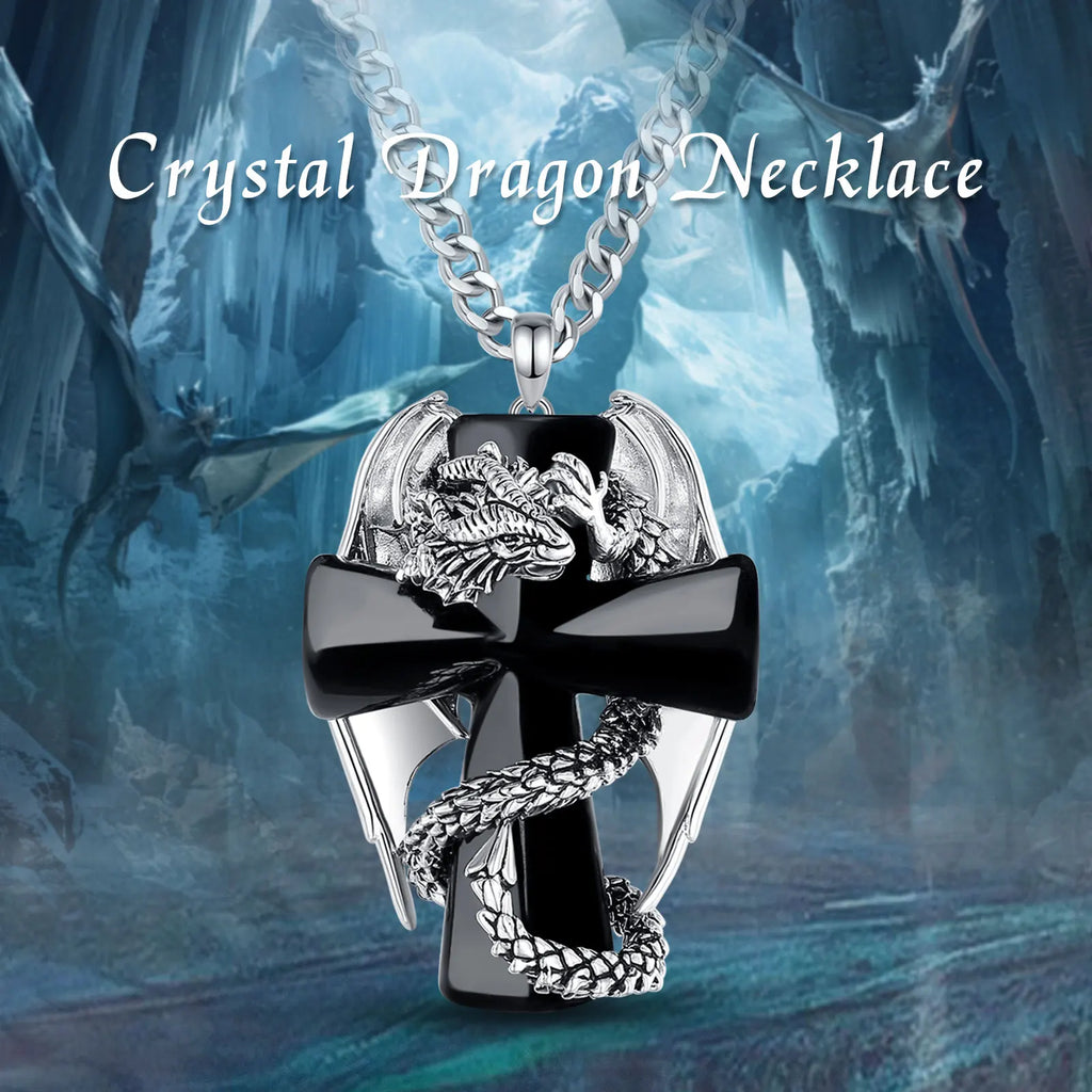 Eudora Drachen Zwirnkreuz Obsidian Halskette Punk Natürlicher Heilstein Kristall Anhänger Spiritueller Schmuck Meditation Feines Geschenk