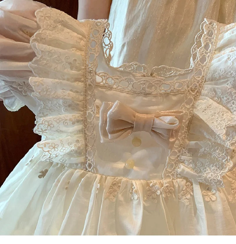 Girls' French Lolita Princess Dress, New Summer Style One-Year-Old Dress, White Cute Little Girl's Beautiful Short-Sleeved Dress