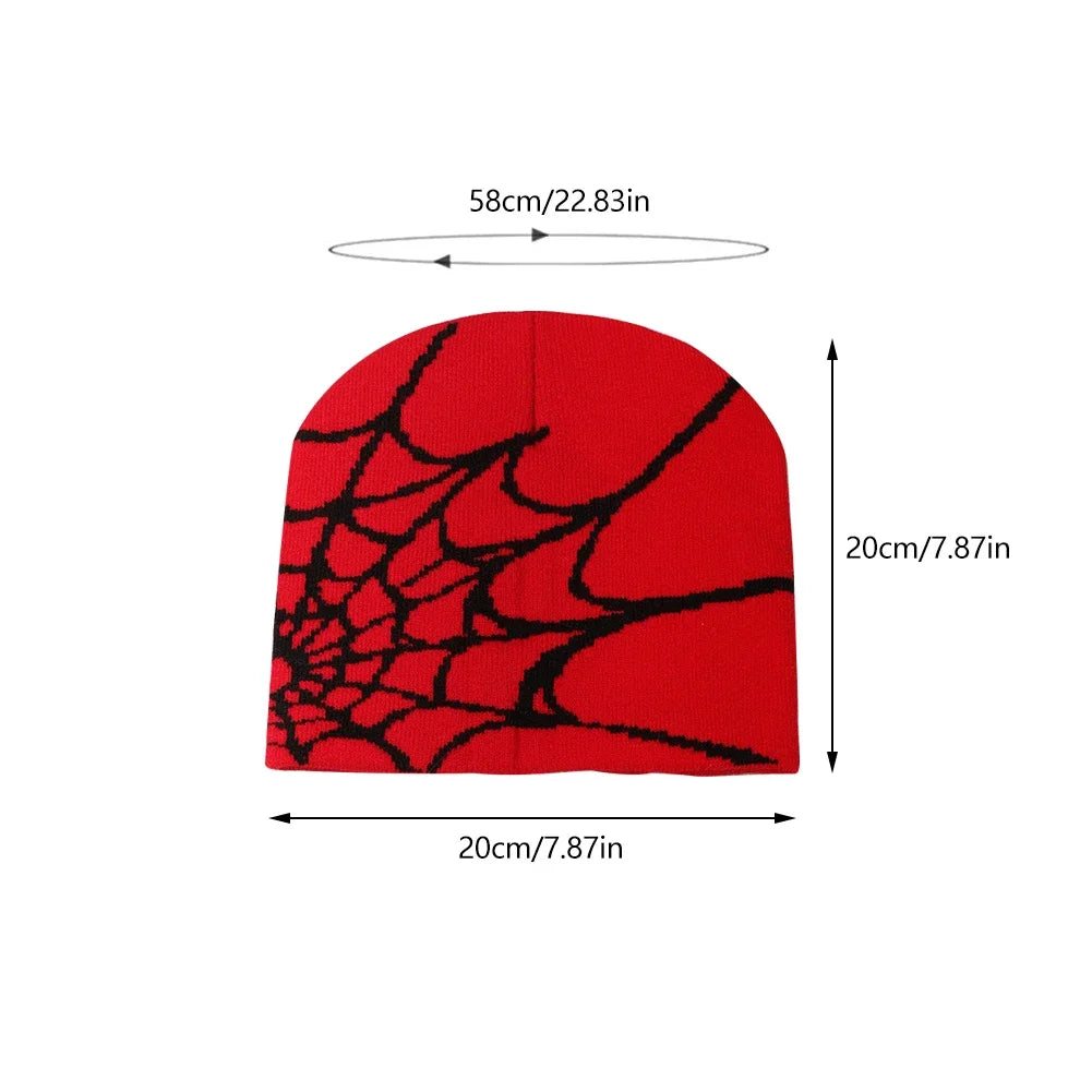 1Pc Y2K Knitted Hat Spider Web Jacquard Hat Four Seasons Warm Hat Skullies Hat For Men Women Outdoor Sports Fashion Hat