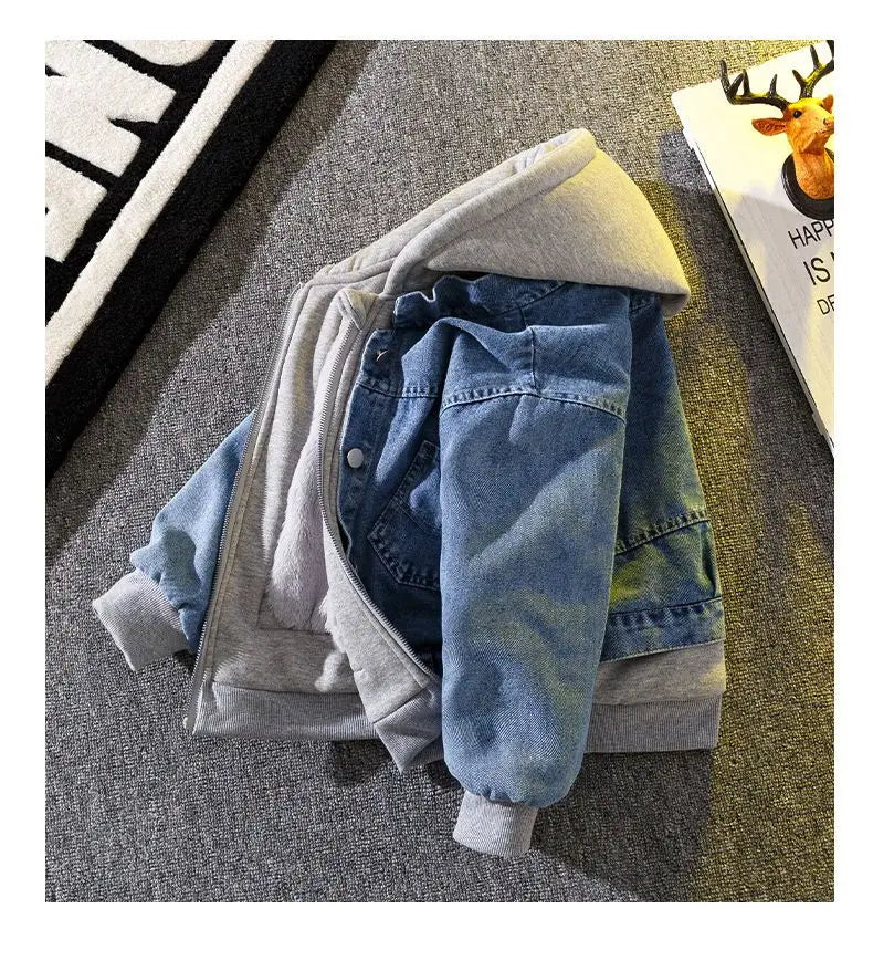 Teenage Boys Denim Jacket Spring and Autumn New Children's hooded casual Korean version jacket