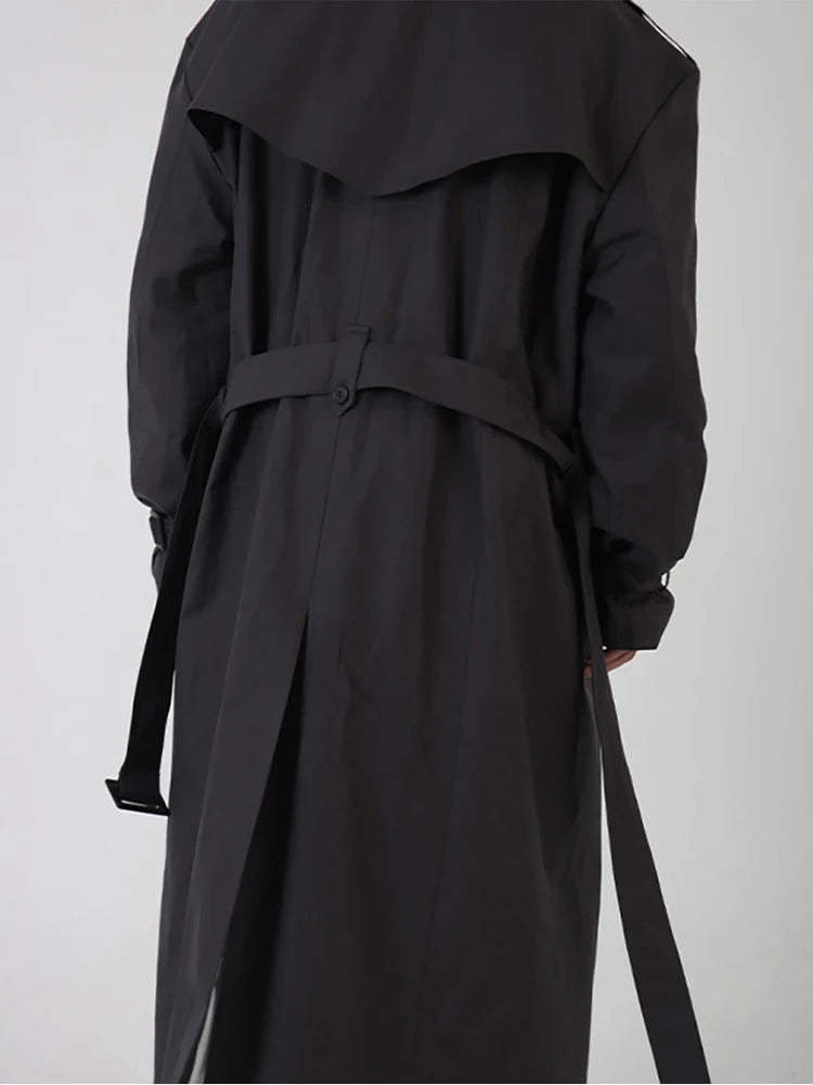 Mauroicardi Spring Autumn Cool Long Black Oversized Trench Coat Men Belt Double Breasted Loose Casual Windproof Outerwear 2022