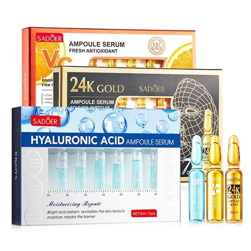7pcs/Kit SADOER Ampoule Vitamin C 24K Gold Hyaluronic Acid Serum Anti Wrinkle Moisturizing Whitenting Hydrating Facial Essence