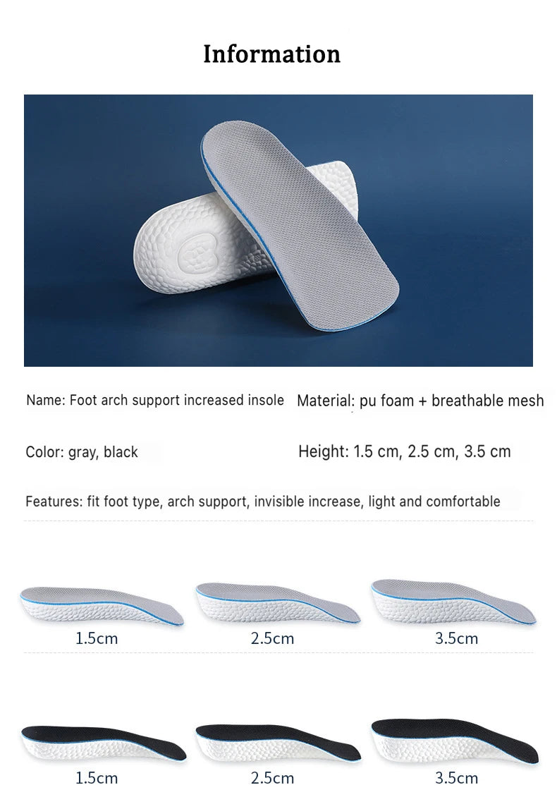 Height Increase Insoles for Men Women Shoes Flat Feet Arch Support Orthopedic Insoles Sneakers Memory Foam Invisible Pads 1 Pair