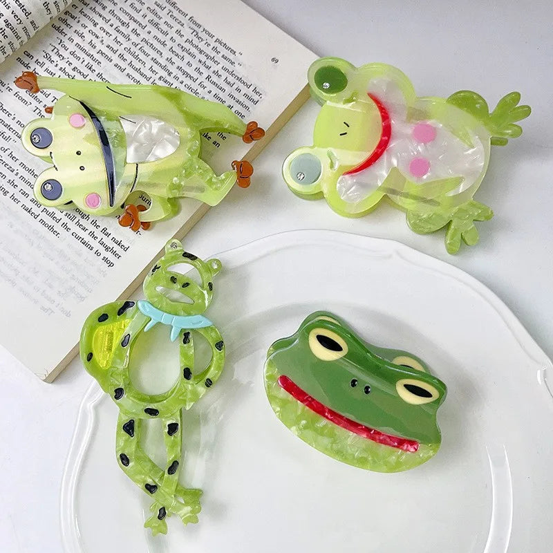 YHJ Big Eyed Frog Hair Claw Fun Frog Acetate Personality Design Hair Claw Clip Catch  Hair Accessories for Women Girls