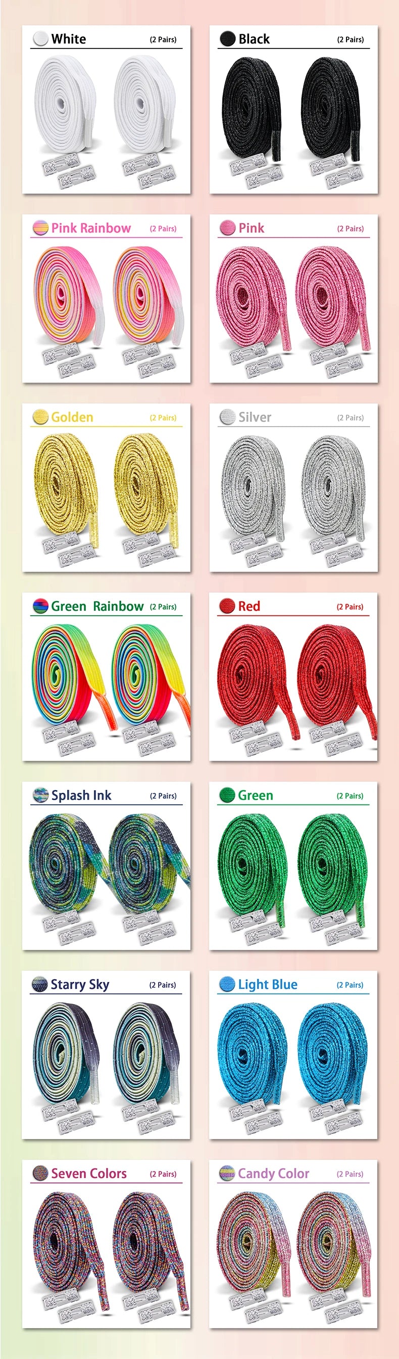 Colorful Elastic Laces Sneakers No Tie Shoe laces Diamond Lock Glitter Shoelaces Without ties Shoe Accessorie 1Pair/2Pair