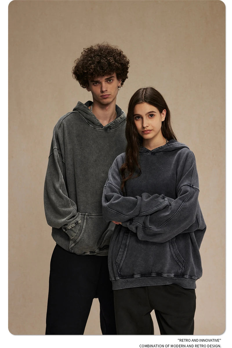ZODF Vintage Batik Washed 420gsm Cotton Hoodies For Men Unisex Heavyweight Loose Hip Hop Hooded Sweatshirts Pullovers HY0696