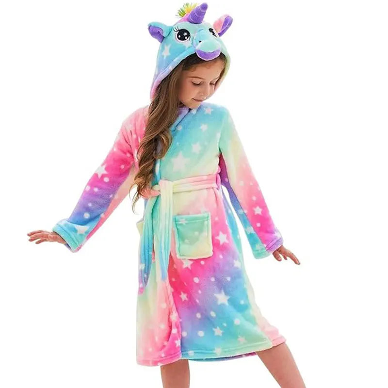 Pink Princess Bath Robe for Girls 3 4 5 6 7 8 9 10 11 12 Years Unicorn Kids Bath Towel Robe Kigurumi Winter Baby Girls Bathrobe