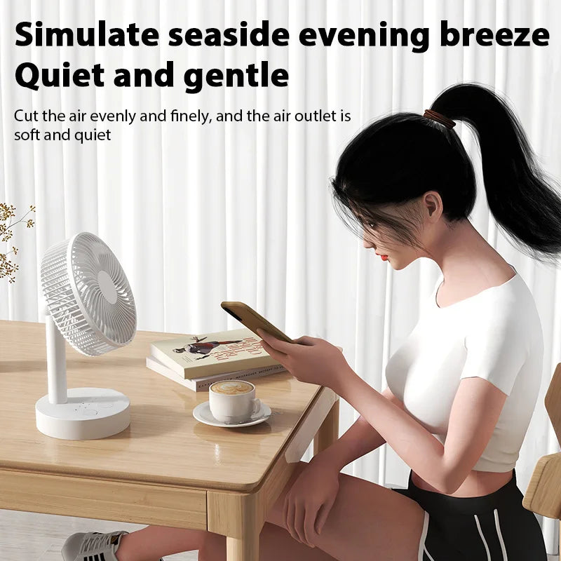 Rechargeable Desk Fan 4 Speed Adjustable Desktop Table Fan with Strong Wind Height-adjustable Portable Fan For Office Dormitory
