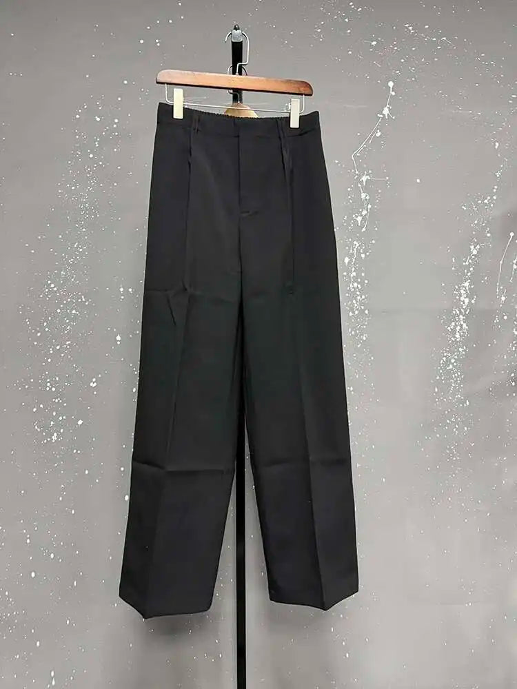 IEFB Men's Suit Pants Solid Color Niche Design Korean Style Casual Straight Elastic Waist Versatile Trousers 2023 New 9C2269