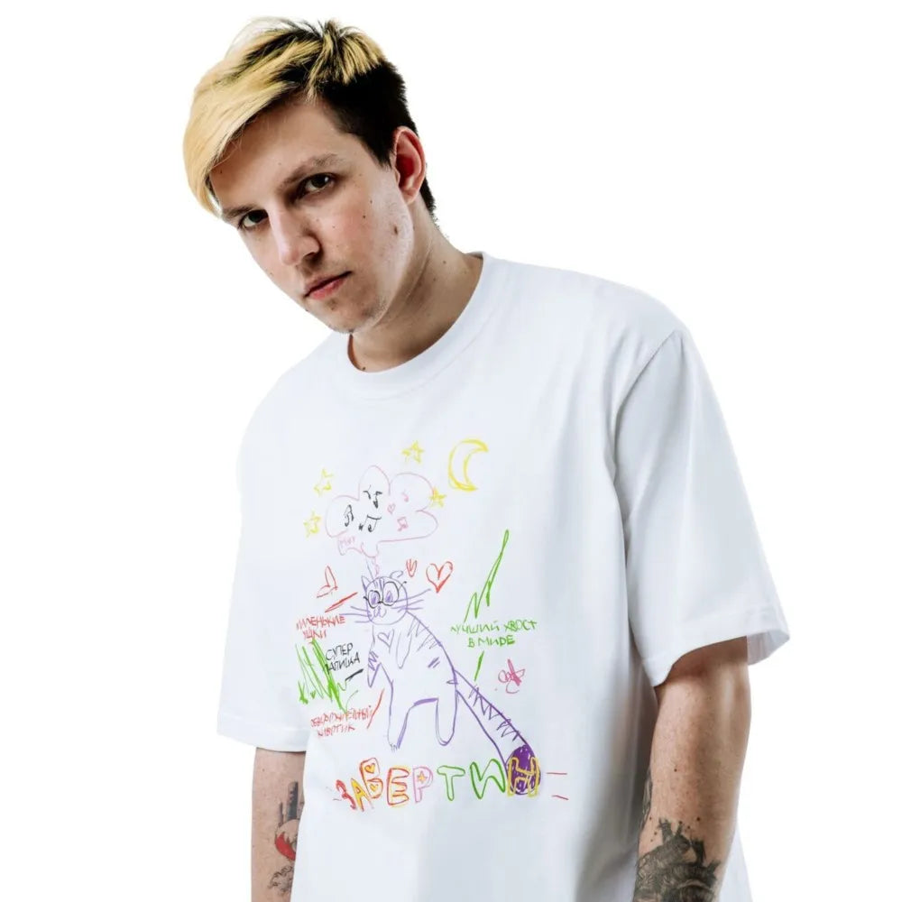 Streetwear Men's Clothing Cotton Cat Graphic Print Korean Fashion Harajuku Goth Y2k Hip Hop Short Sleeve Top Tee Oversize Tshirt