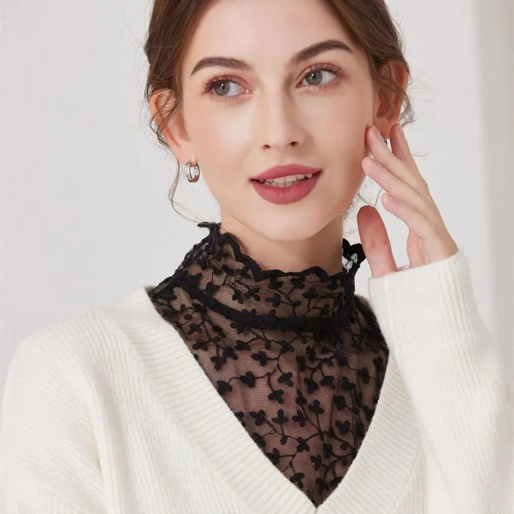 Cute Petal Fake Collar Black Lace False Collar Detachable Lapel Clothes Accessories Women
