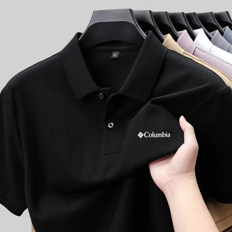 100% algodón, marca de lujo personalizada, bordado exquisito, manga corta de verano, polo para hombre de gama alta, cómodo, color sólido
