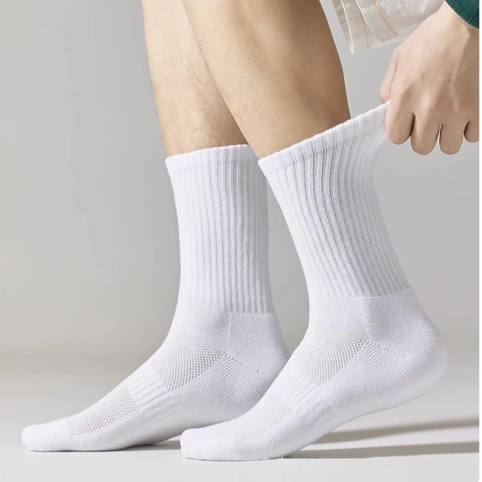10/20/30Pairs Pure Cotton Men's High Socks Classic Black White Breathable Sweat-Absorbent Warm Elastic Sports Socks