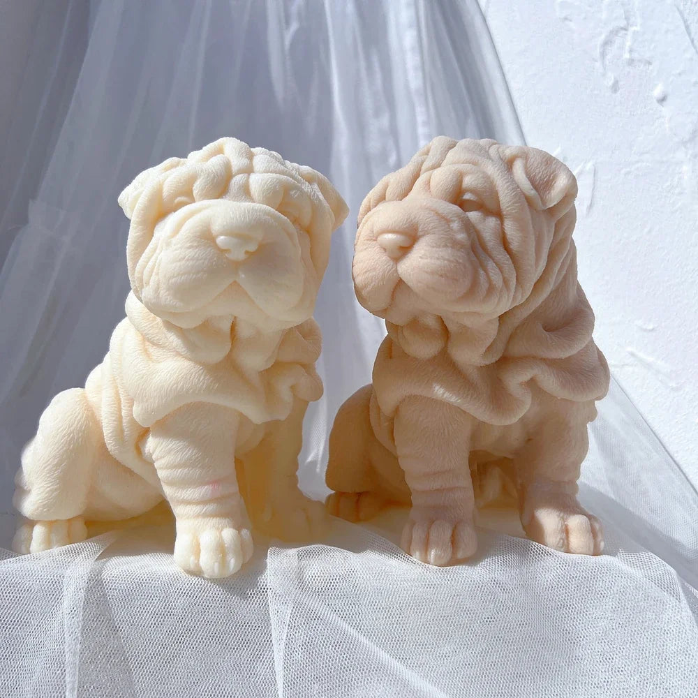 Shar Pei Dog Puppy Candle Mold Animal Puppies Soy Wax Silicone Mould Dog Lover Home Decor