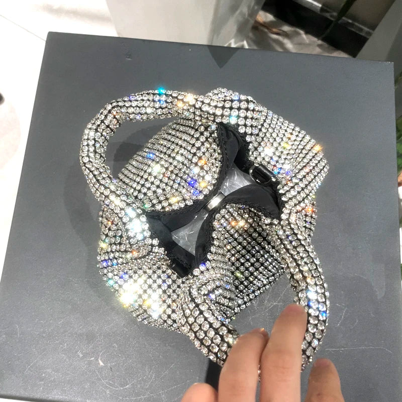 Shiny Crystal Clutch purse bucket Shoulder bag rhinestone Handmade purses and handbags luxury Designer Evening clutch Bag Purse