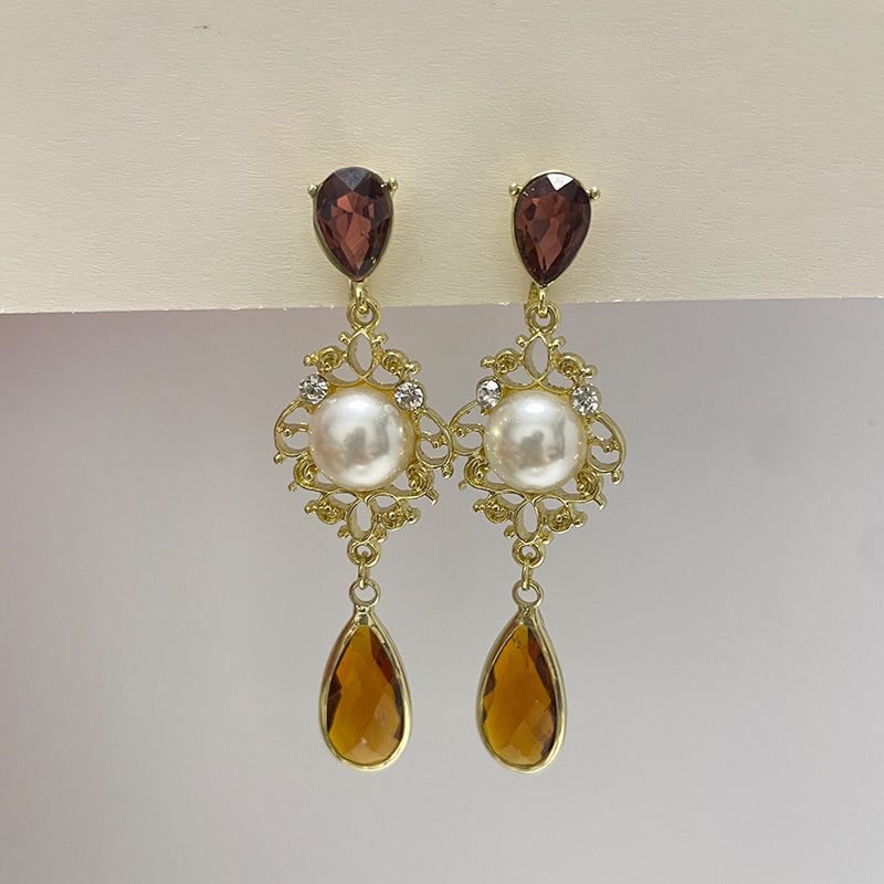 Vintage Elegant Baroque Pearl Ear Clips Earring Jewelry Temperament Long Water Drop Crystal Clip on Earrings Without Piercing