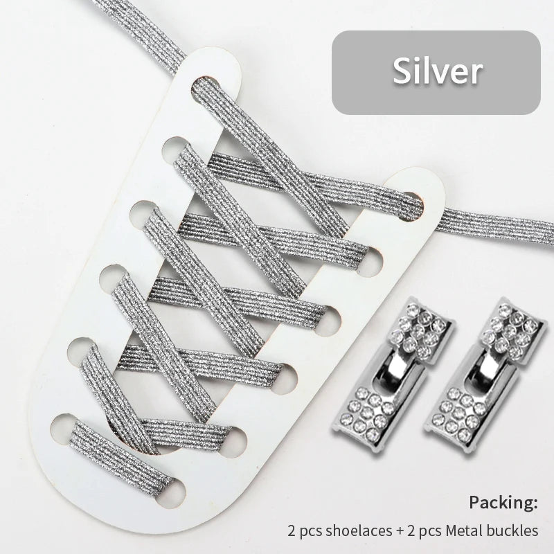 Colorful Elastic Laces Sneakers No Tie Shoe laces Diamond Lock Glitter Shoelaces Without ties Shoe Accessorie 1Pair/2Pair
