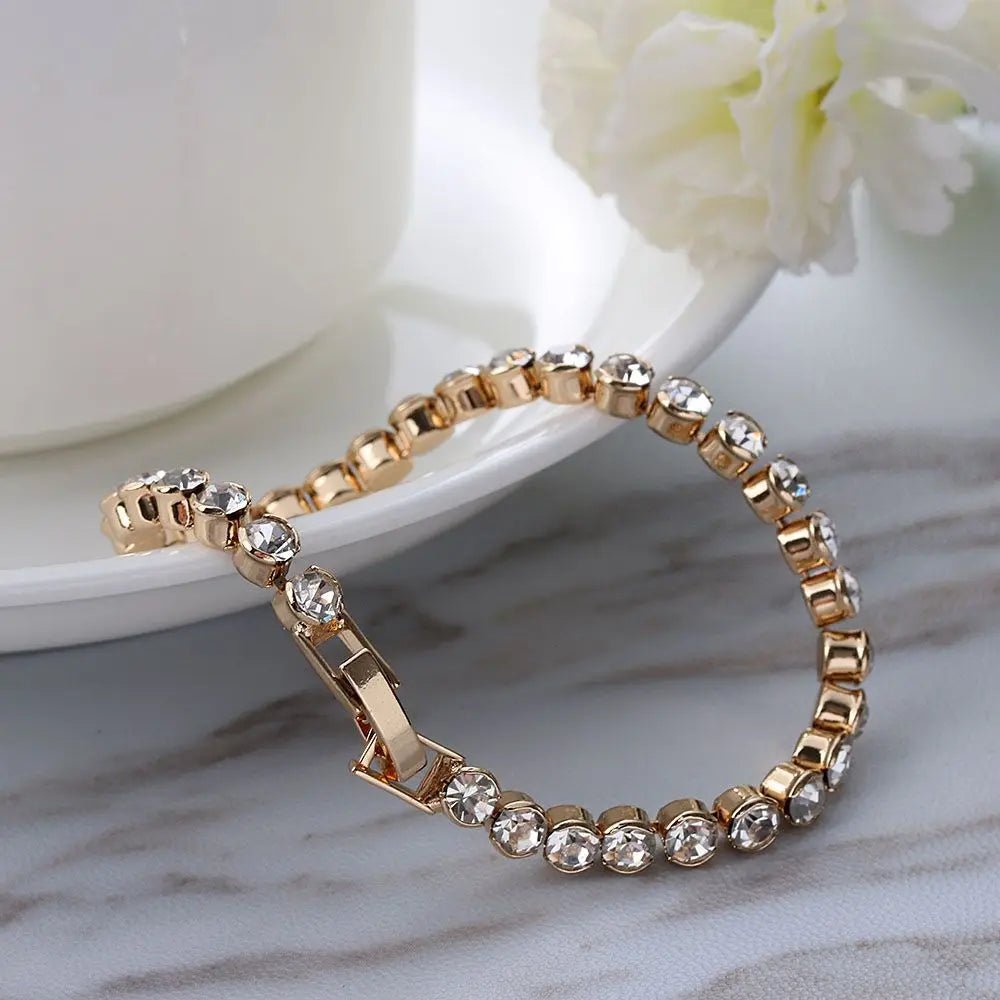 Women Austria Crystal Charm Hand Chain Cuff Bangles Shiny Bracelets Fashion Jewelry