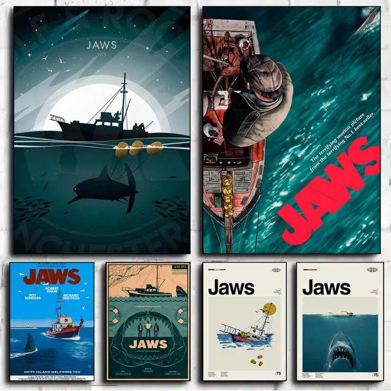 Klassischer Film JAWS Serien Poster Leinwandbilder Zuhause für Wohnzimmer und Schlafzimmer Wand Moderne Deko Rahmenlose Malerei