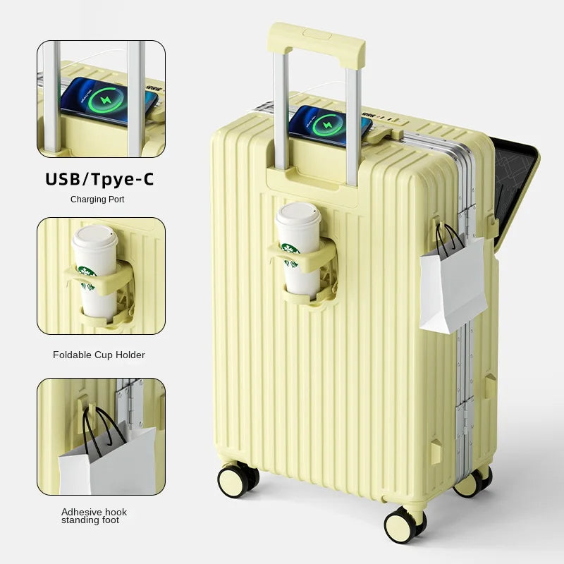 2025 New Multifunctional Luggage Front Opening Suitcase Laptop Bag Female 20-28inch Boarding Trolley Case Male Travel Suitcases
