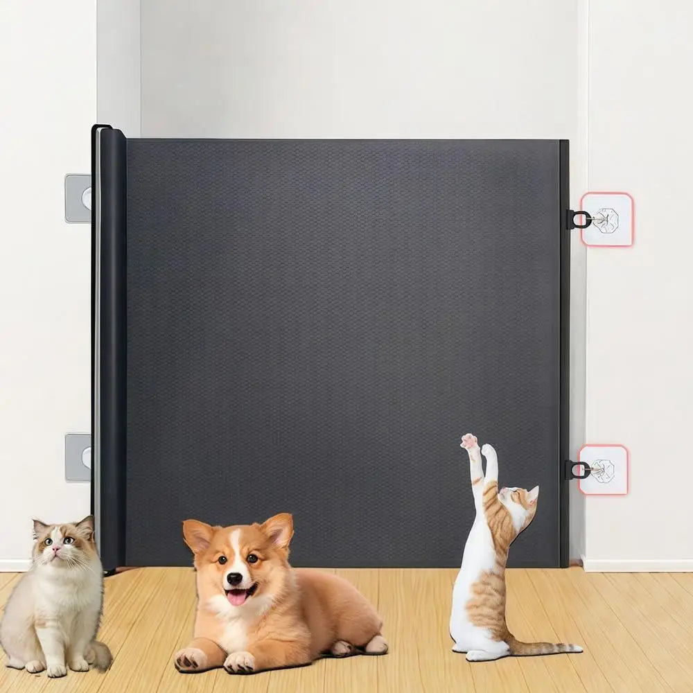 Barrera de seguridad retráctil de malla para mascotas, sin taladros, extensible, para protección infantil, barrera protectora de malla para mascotas, pantalla para balcones y pasillos