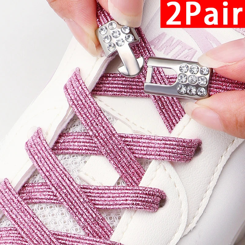 Colorful Elastic Laces Sneakers No Tie Shoe laces Diamond Lock Glitter Shoelaces Without ties Shoe Accessorie 1Pair/2Pair
