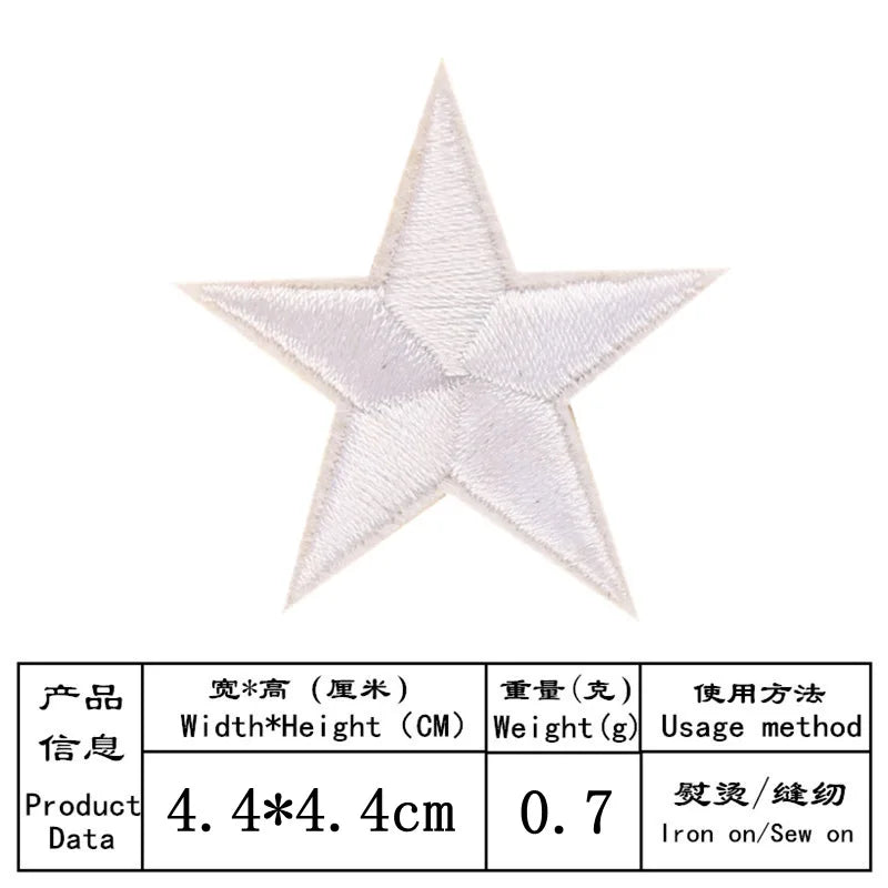 10pcs Star Embroidery Iron on Patches for Clothing, DIY Clothes, Pentagram Appliques, Black White Gold Sticker Stripes 4.4x4.4cm