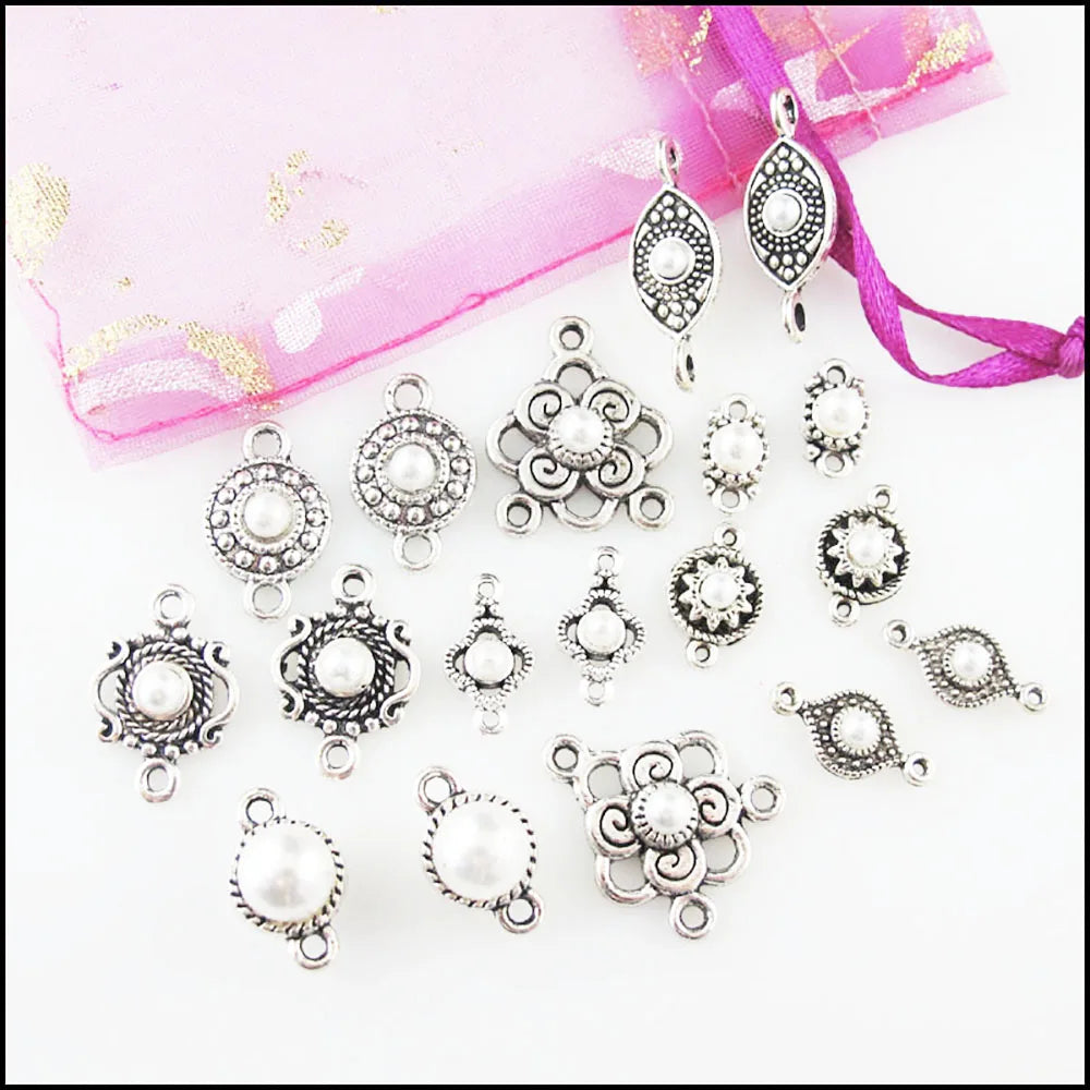 Fashion New Star Crown Eye Flower Round Charms White Plastic Pendants Connectors Tibetan Silver Plated