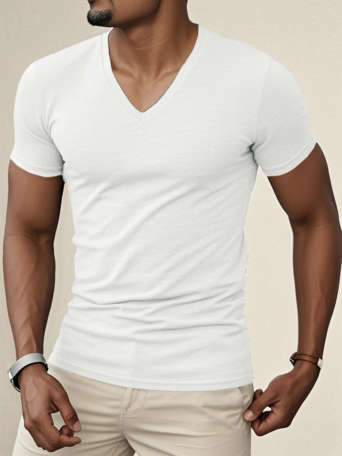 2025 Summer V Collar Mens T Shirt Solid Color Short Sleeved T-Shirt For Male Tops Tees Polyester Men Tights Slim Man Gym Tshirt