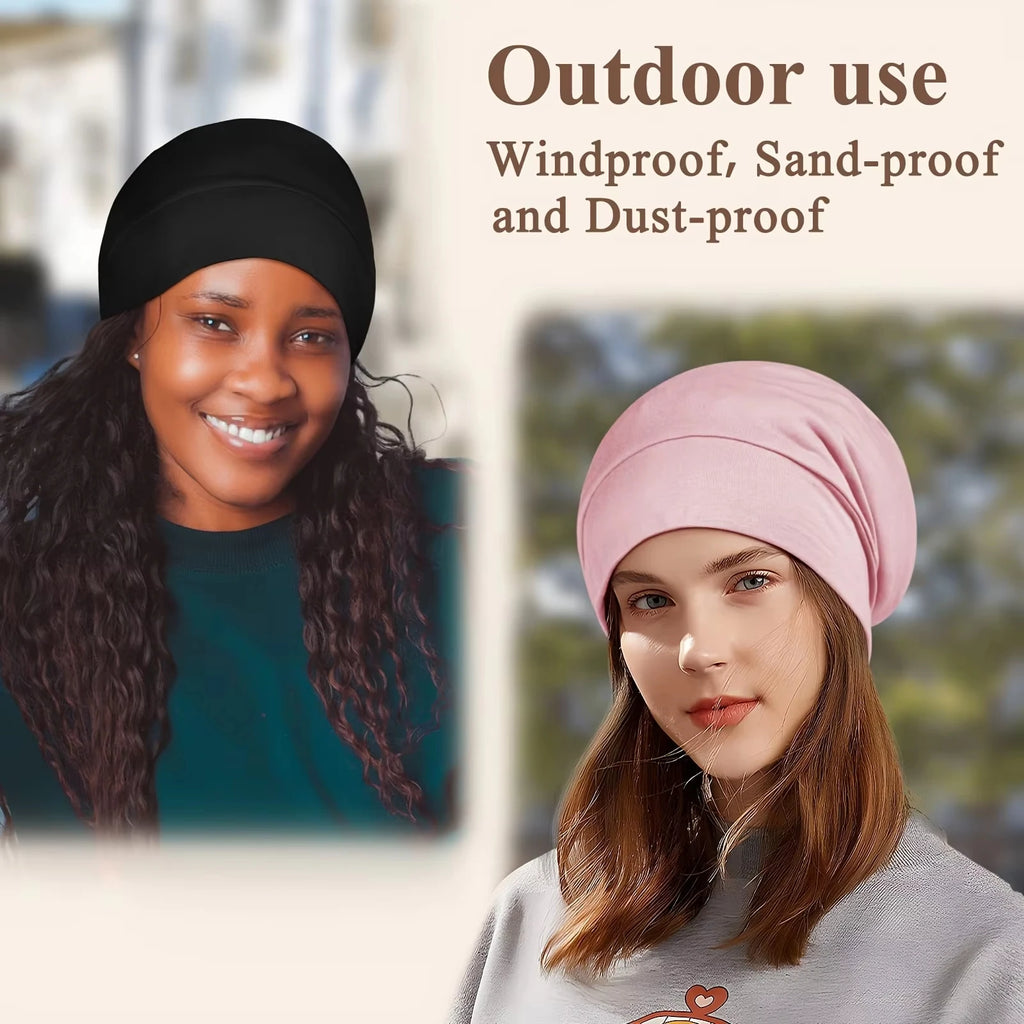 1PC Unisex Elastic Loose Band Satin Lined Double Layer Sleeping Hat For Hair Protection Comfortable Soft Hair Cap Beanie Hat