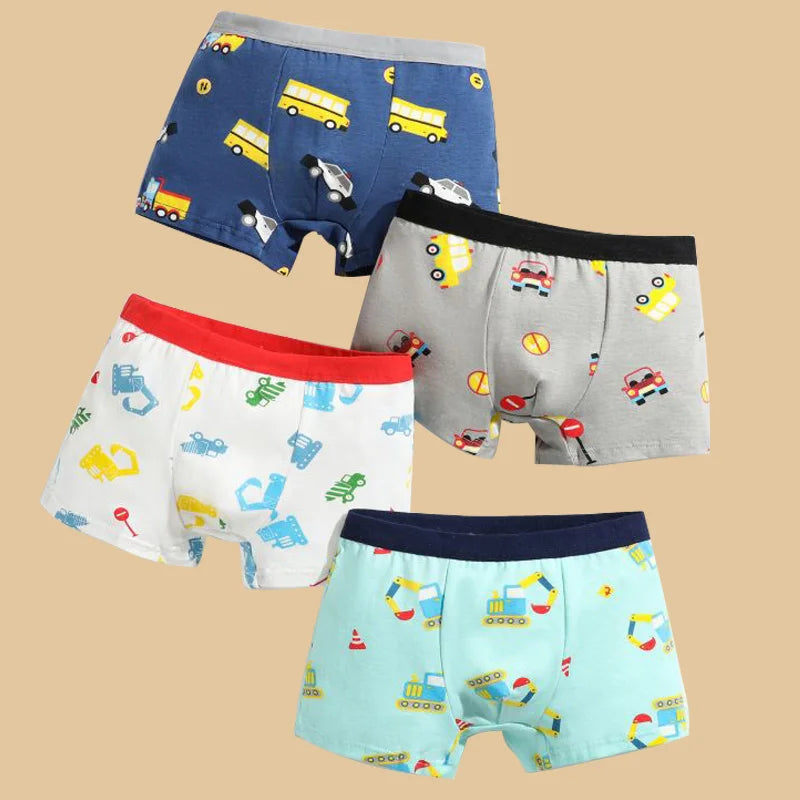 4 Stk./Charge Jungen Boxer-Slips Kinder Baumwollunterwäsche Baby Jungen Unterhosen Teenager Cartoon-Druck Weiche Kinderhöschen 2-15 Jahre 2024 Neu