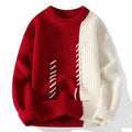 Autumn Winter Men Sweater O-Neck Patchwork Contrast Color Korean Trend Fashion Thicken Warm Pullovers Long Sleeve Knitted Tops