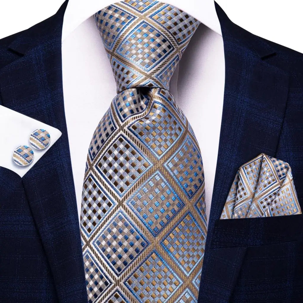 Hi-Tie White Grey Paisley 2026 New Mens Tie Hanky Cufflink Set Necktie For Men Wedding Party Business Men Tie Fashion Brand