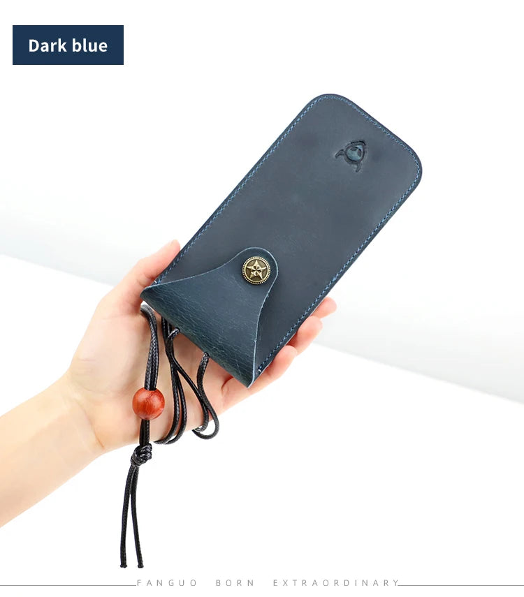 Solid Color Genuine Leather Reading Glasses Bag Case Handmade Leather Sunglasses Pouch Simple Eyewear Storage Pocket Accessories