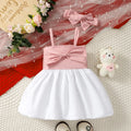 0-3 Year Old Newborn Baby Girls Summer Sleeveless Bow Strap Pink Patchwork White Fashionable Party Dress