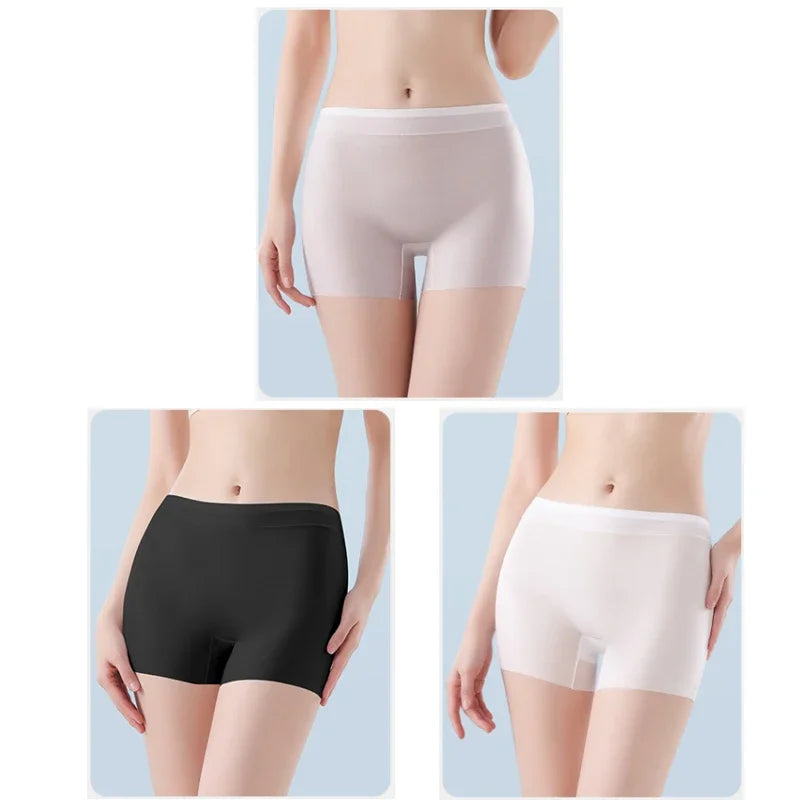 3PCS Summer Ice Silk Women Underwear High Waist Seamless Quick-Dry Anti-Static No Show Panties Plus Size Safety Shorts Invisible