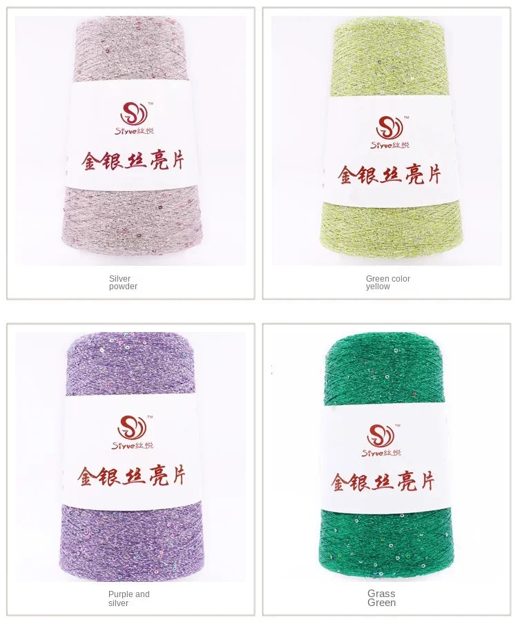 Lurex Sequined Companion Glitter Yarn Golden Wholesale 50g /Ball 1800M Sequin+ Gold Pure Silver Lurex Fabric Metallic Knit Yarn
